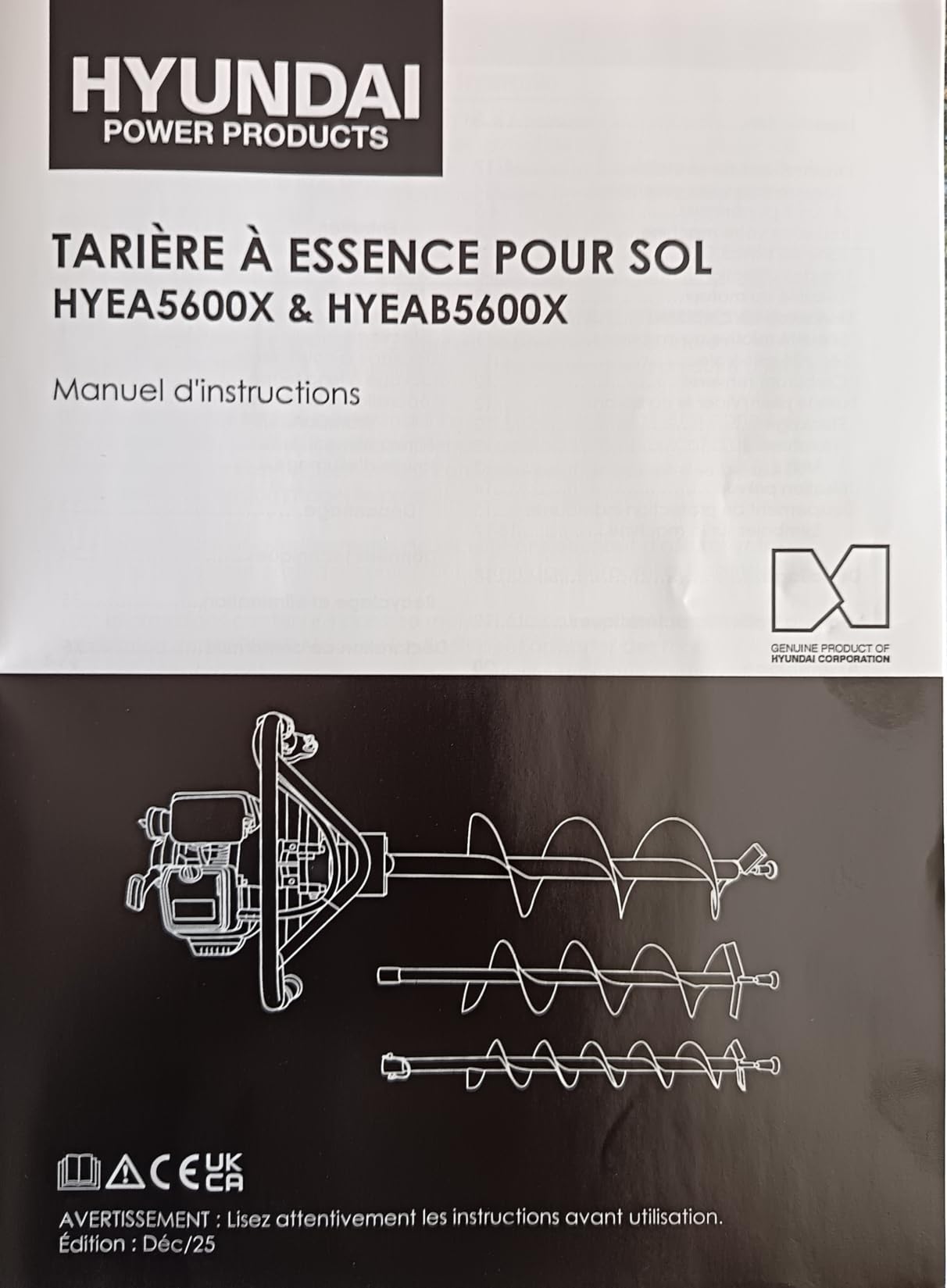 Hyundai Garden Tools HYEA5600X tarière thermique 56cm3