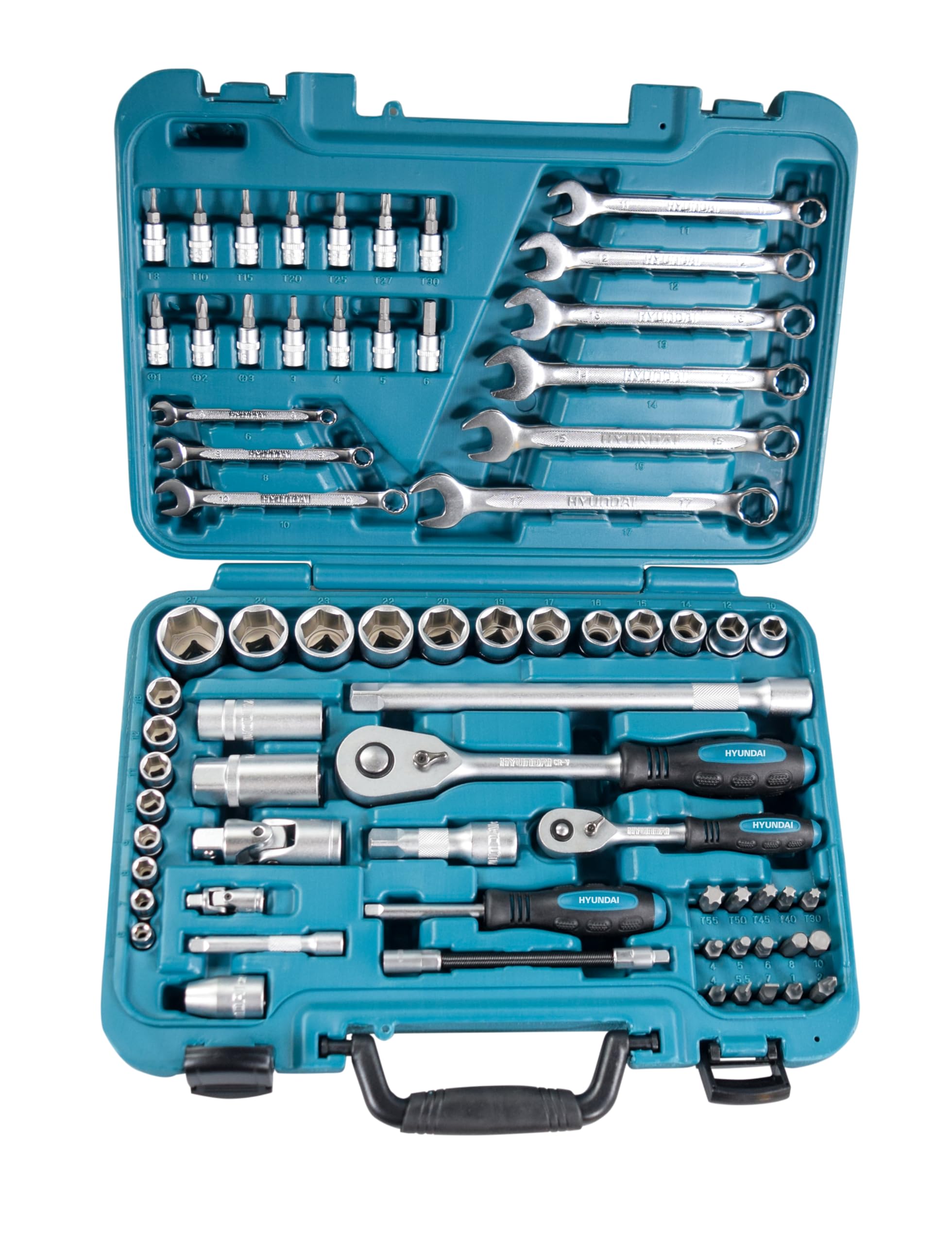 Hyundai K70 coffret douilles 70 pièces chrome-vanadium 1/2 1/4