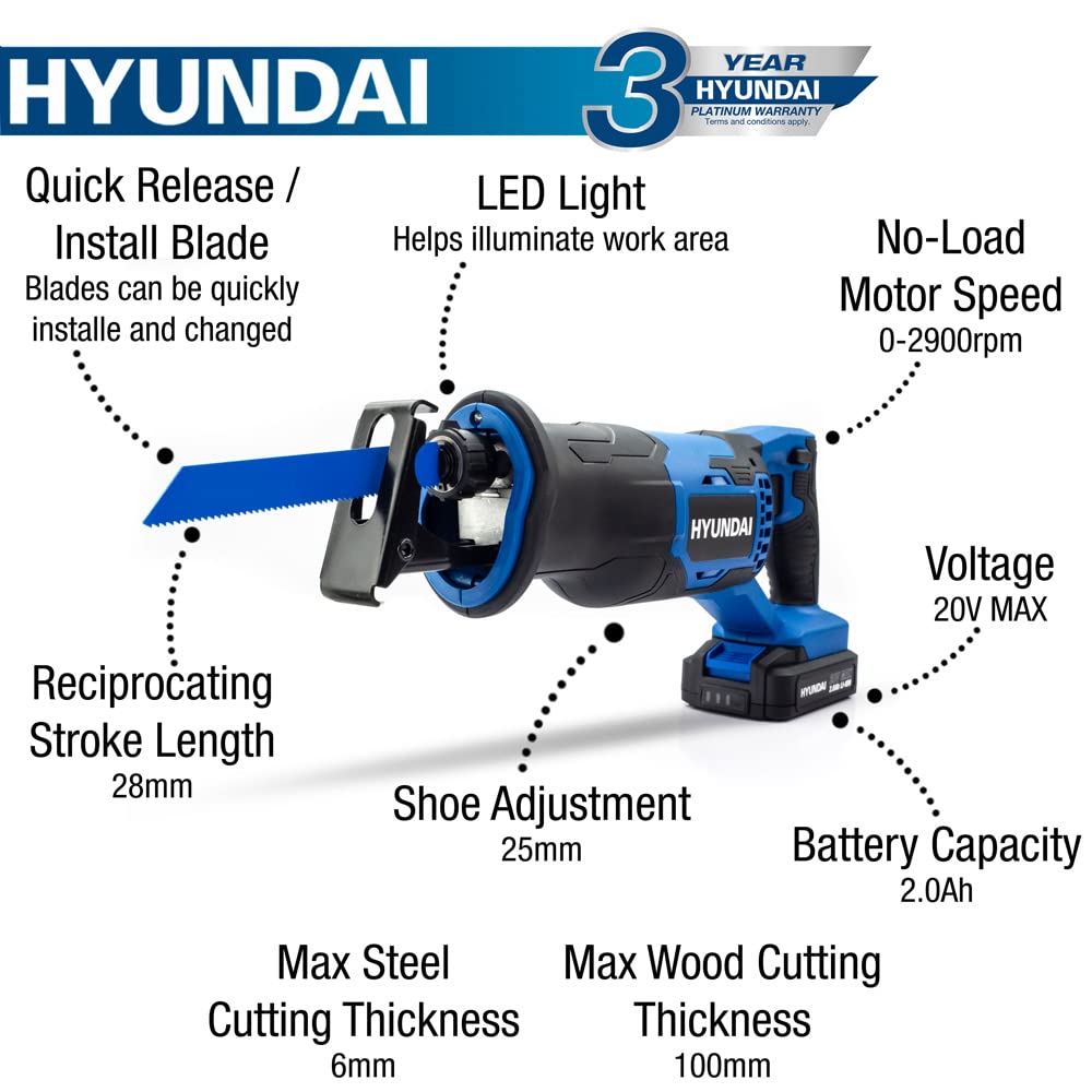 Hyundai Power Tools HY2181 scie sabre 20V 2Ah incluse