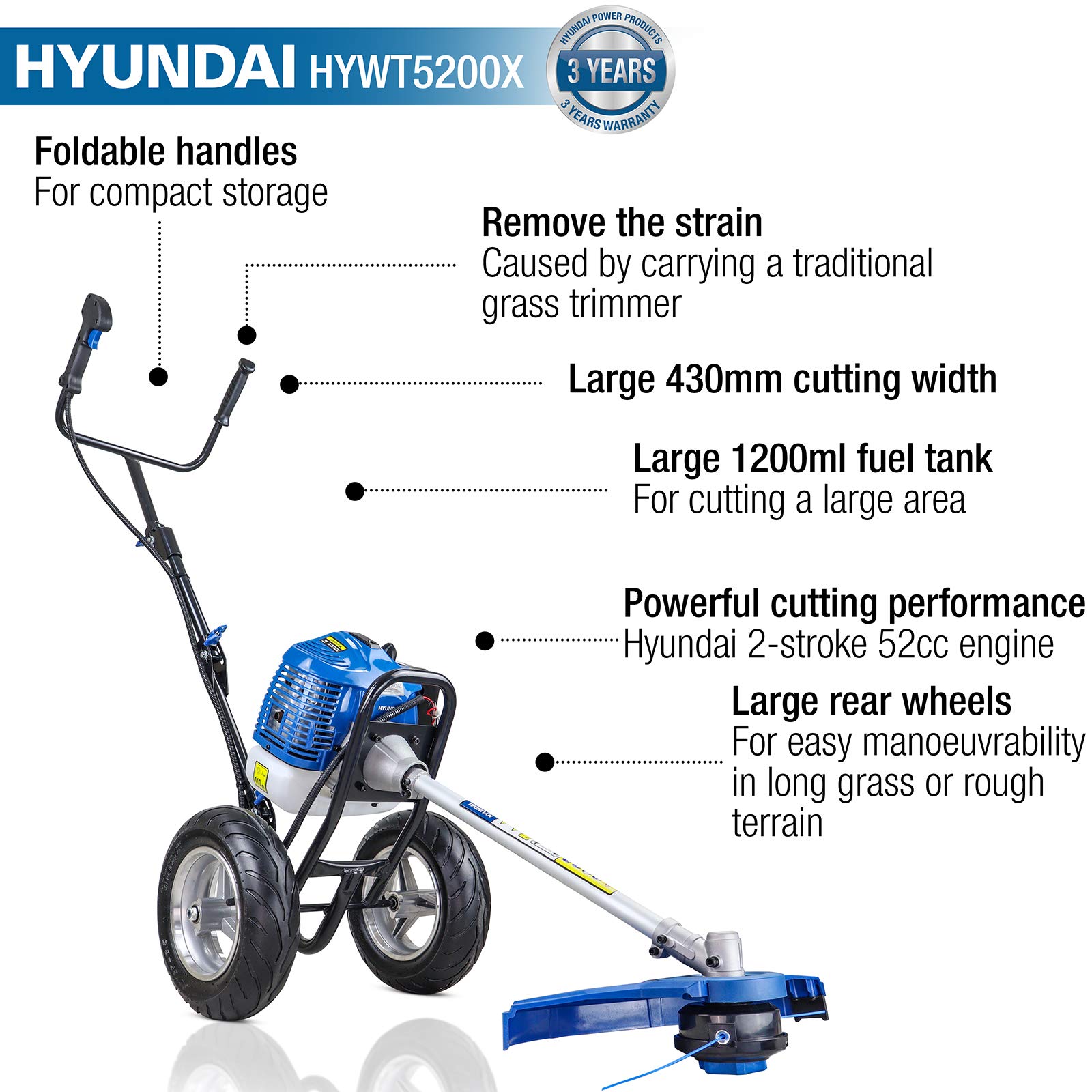 Hyundai HYWT5200X débroussailleuse thermique 52cc 430mm