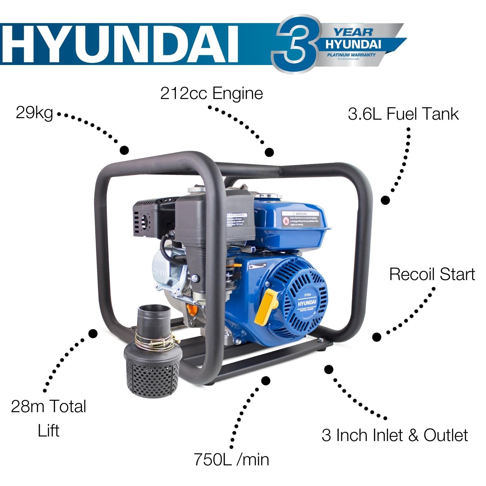 Hyundai HY80 motopompe essence 80 mm 750 L/min