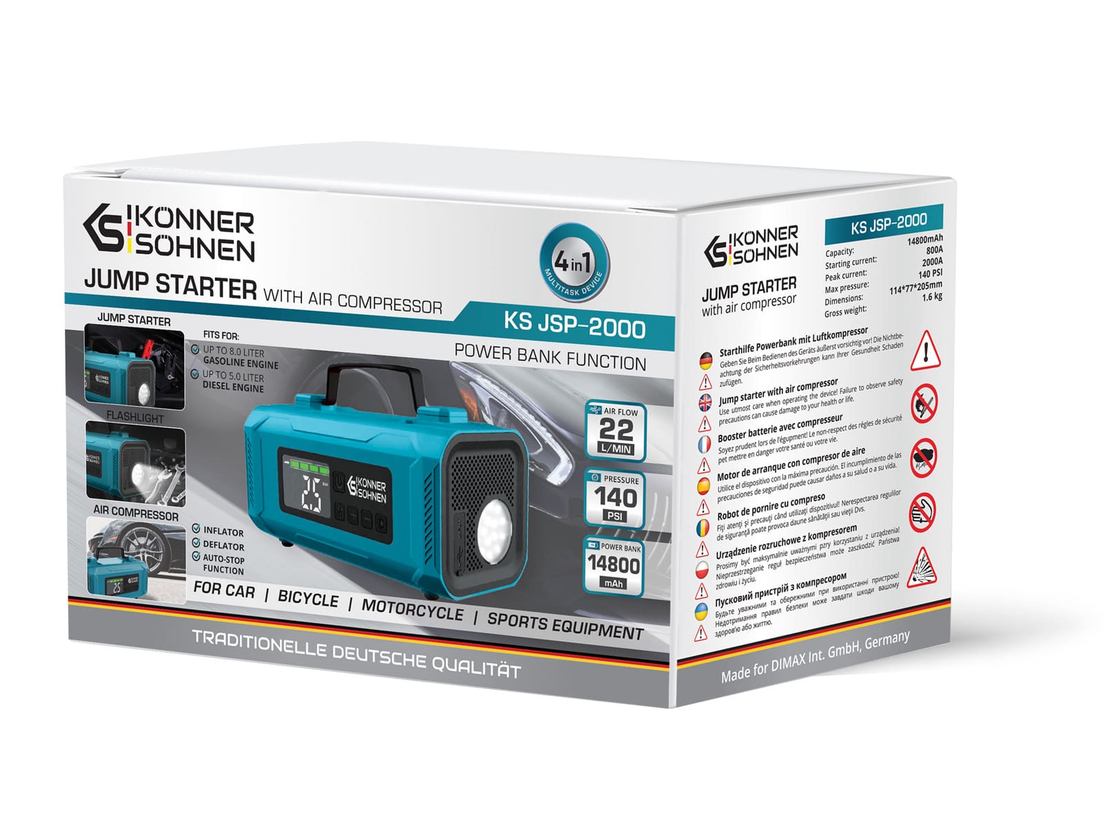 Könner & Söhnen K&S BASIC KS JSP-2000 Booster batterie avec compresseur 2000A