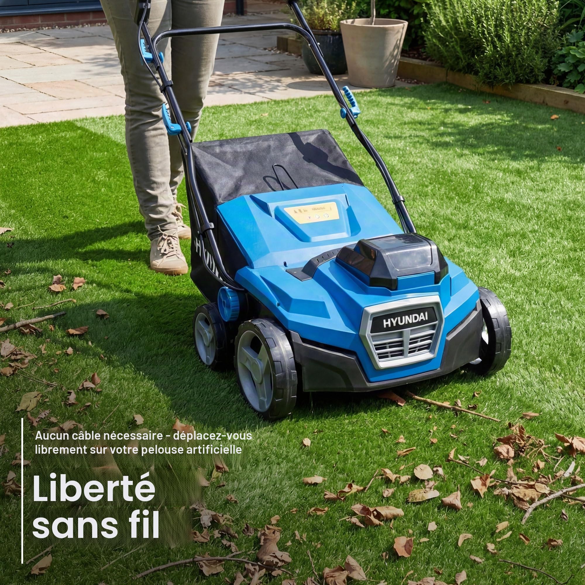 Hyundai HY40CSW38 Balai gazon artificiel 40V 38cm 45L