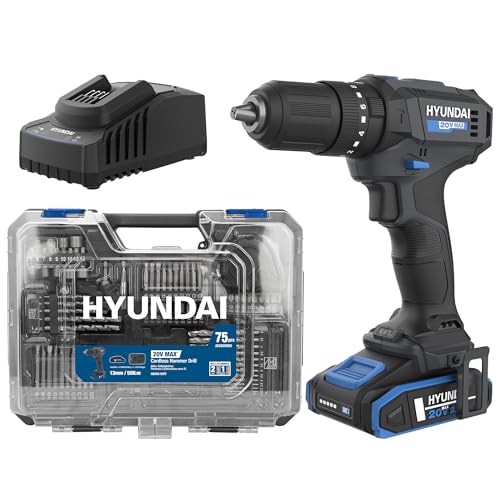Hyundai Power Tools Perceuse visseuse percussion 20V 50Nm + kit 75