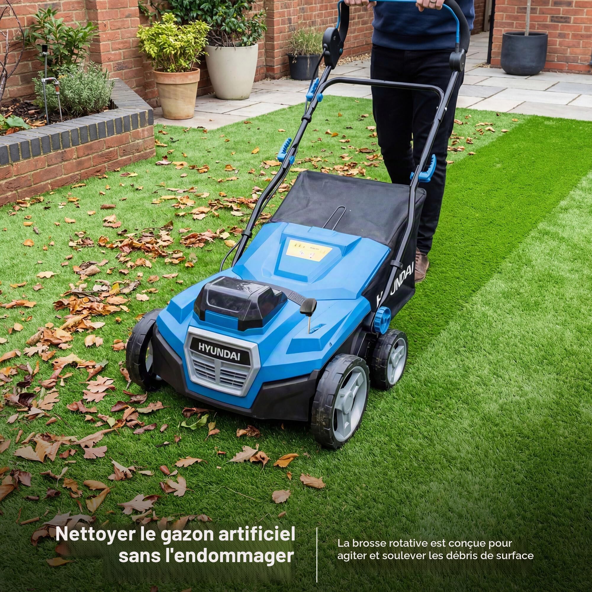 Hyundai HY40CSW38 Balai gazon artificiel 40V 38cm 45L