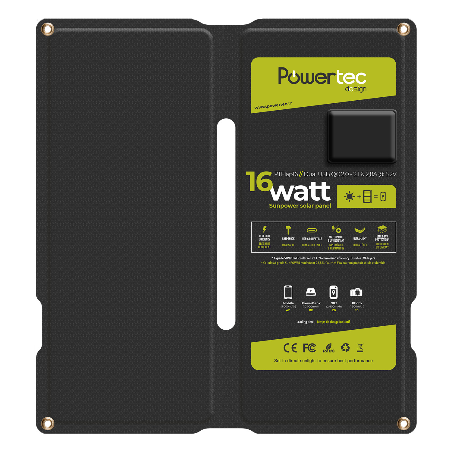 POWERTEC PC Light 16 kit chargeur solaire 16W + 20000mAh