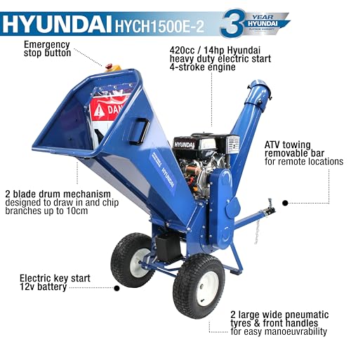 Hyundai Garden Tools broyeur bois essence 420cc 14HP 10 cm