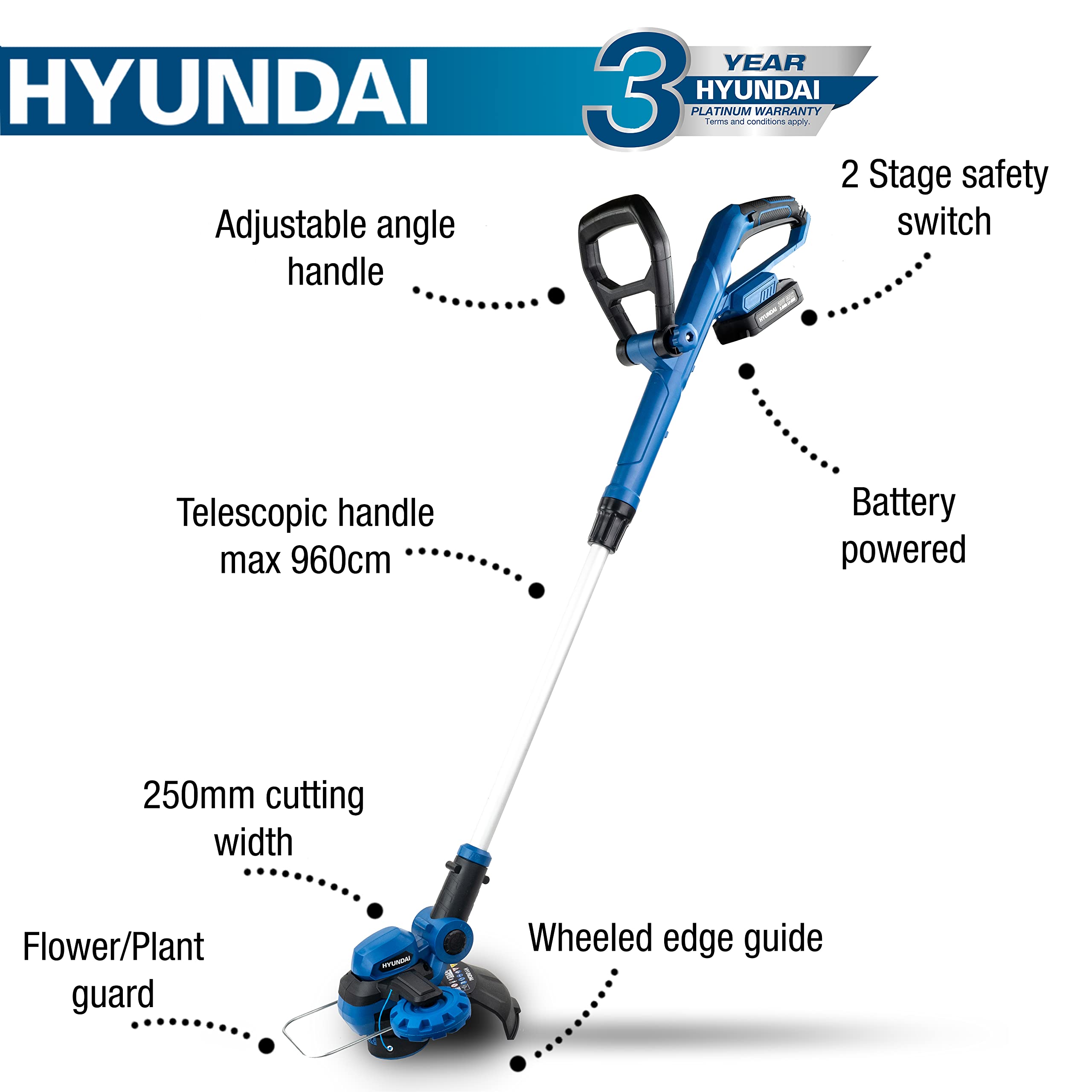Hyundai 20V coupe-bordure sans fil 250 mm batterie 2 Ah