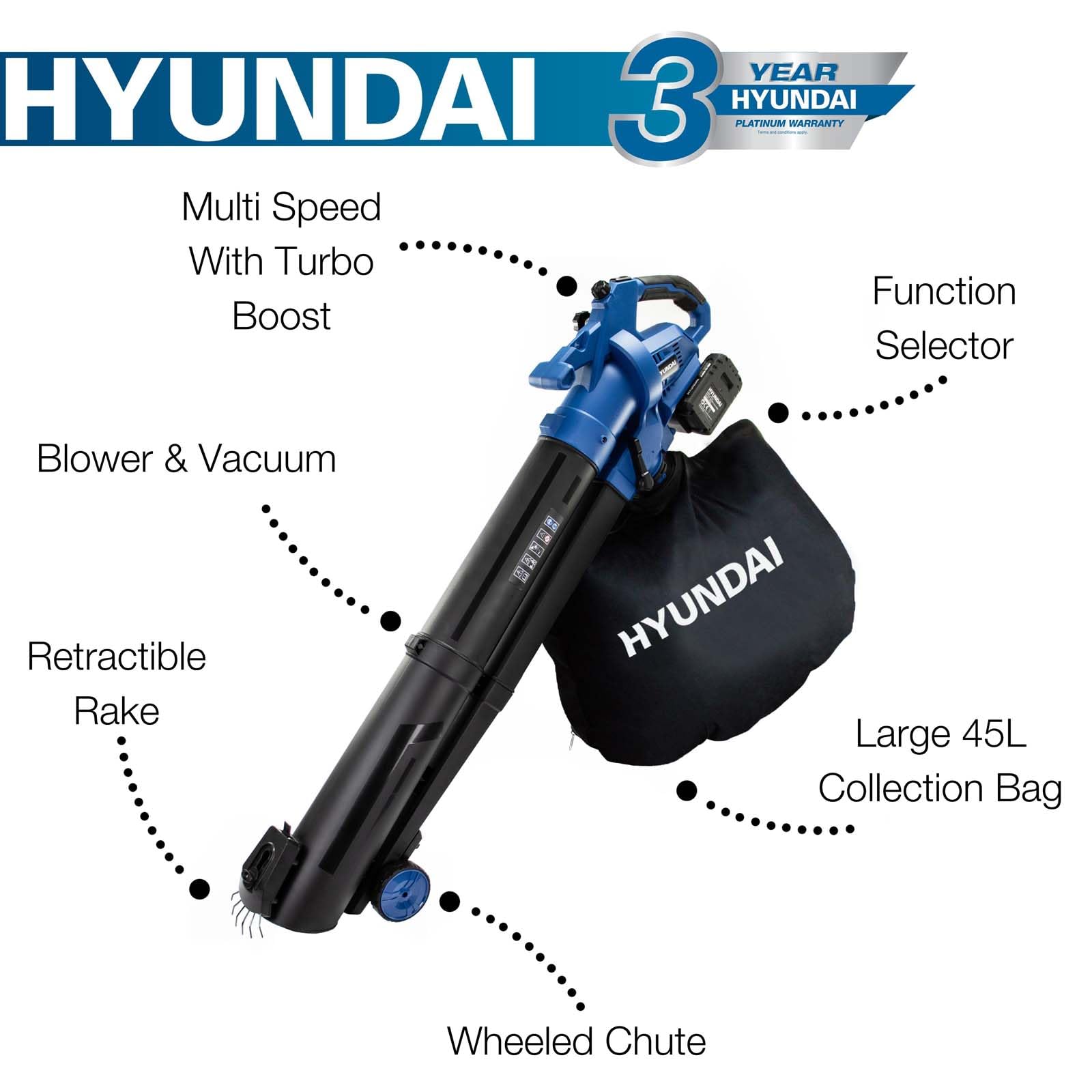 Hyundai Garden Tools HY2194 souffleur 20V 230 km/h 45 L