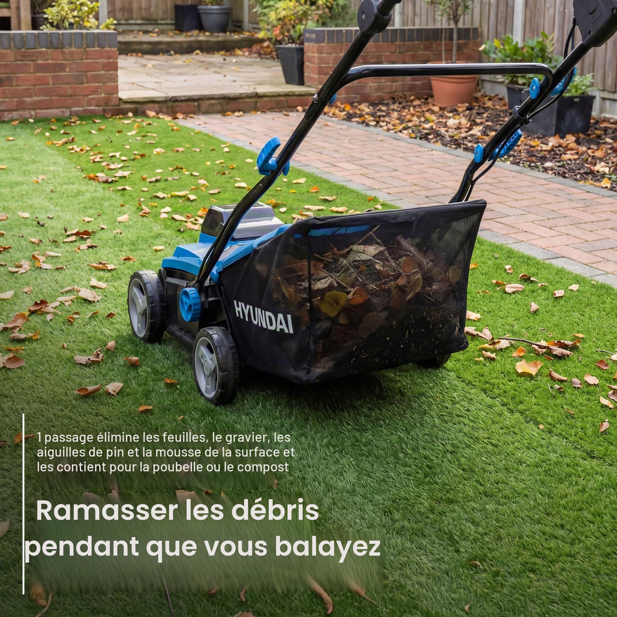 Hyundai HY40CSW38 Balai gazon artificiel 40V 38cm 45L