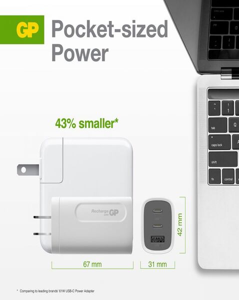 POWERTEC Chargeur USB-C 65W Triple GaN chargeur secteur 65W GaN