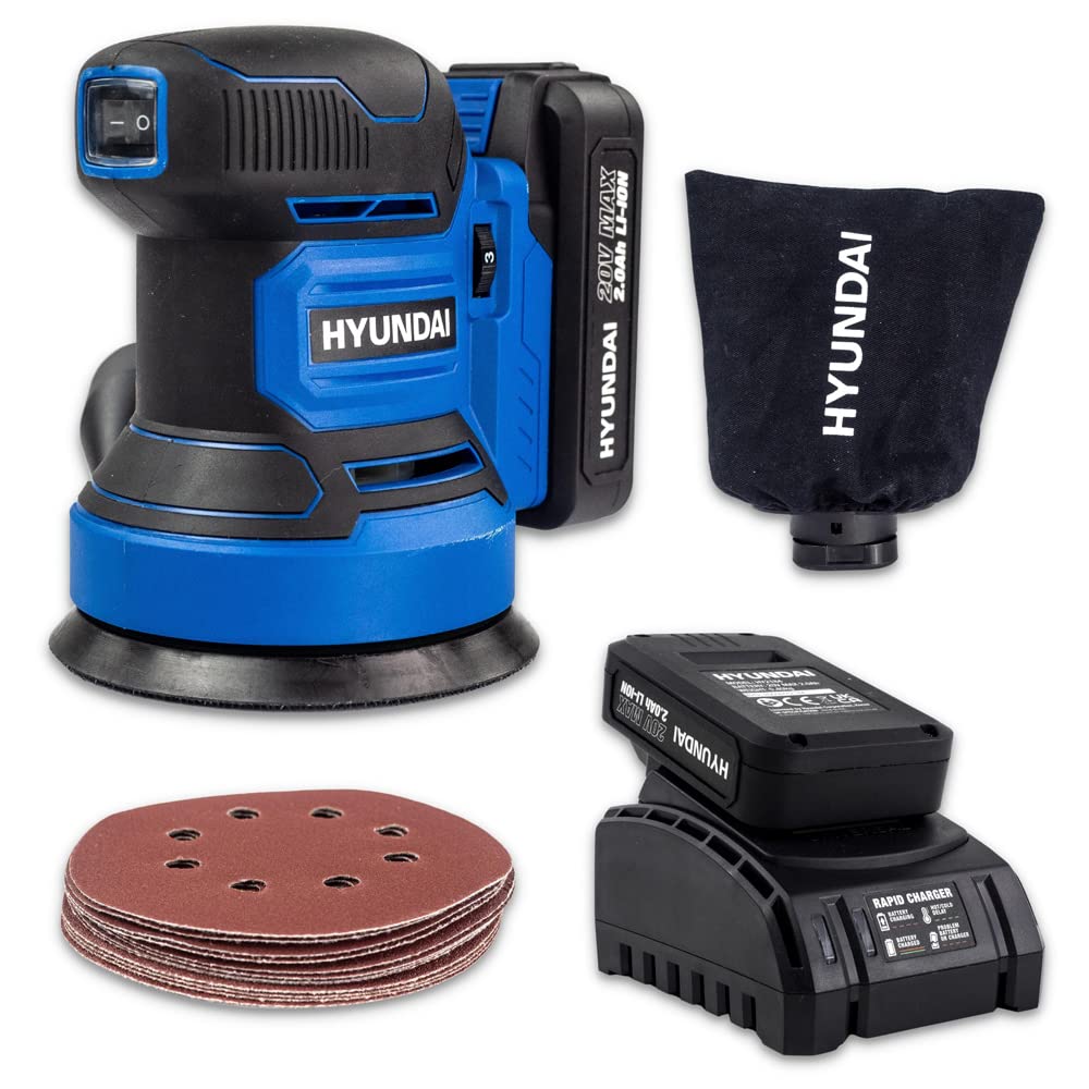 Hyundai HY2180 ponceuse excentrique 20V 2Ah + 12 disques 125 mm