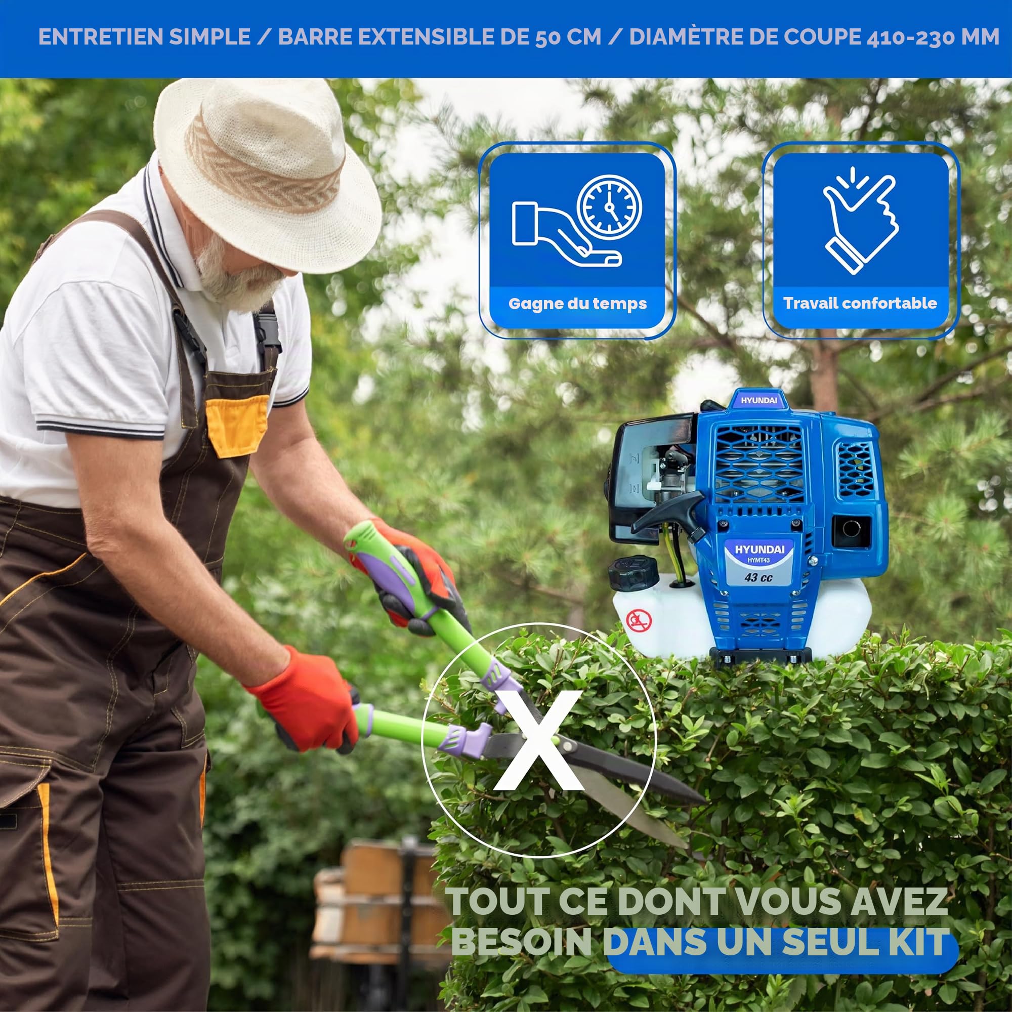 Hyundai Garden Tools HY-HYMT43 débroussailleuse thermique 4 en 1 43 cc