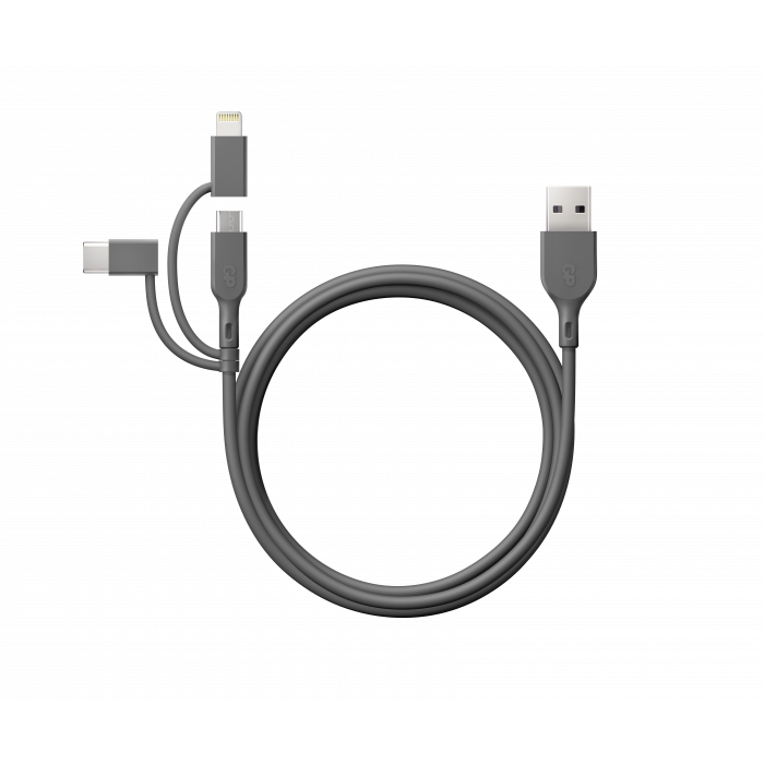 POWERTEC câble USB-A 3 en 1 USB-C Lightning 18W
