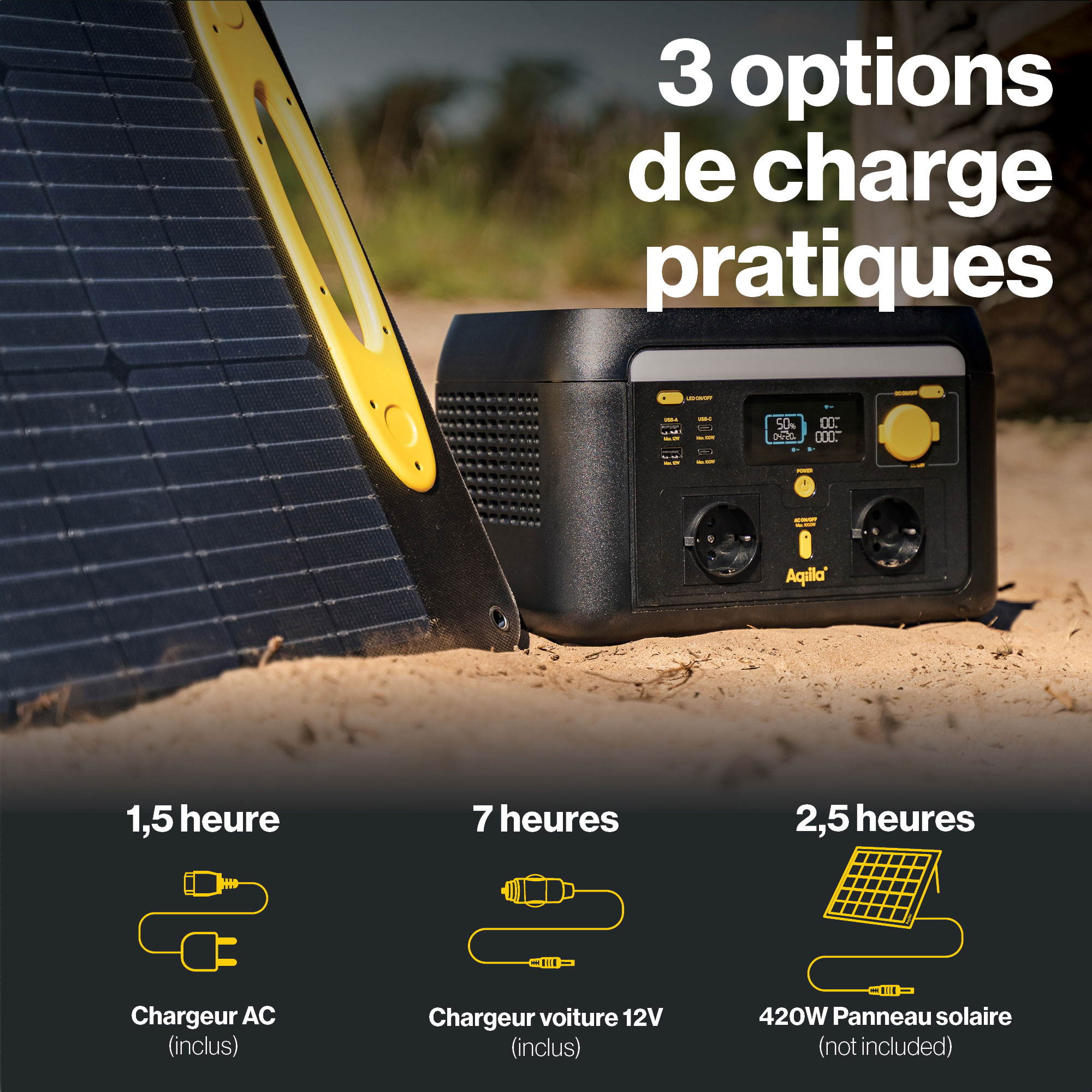 POWERTEC S1000V2 Station d'énergie portable 1000W 614Wh