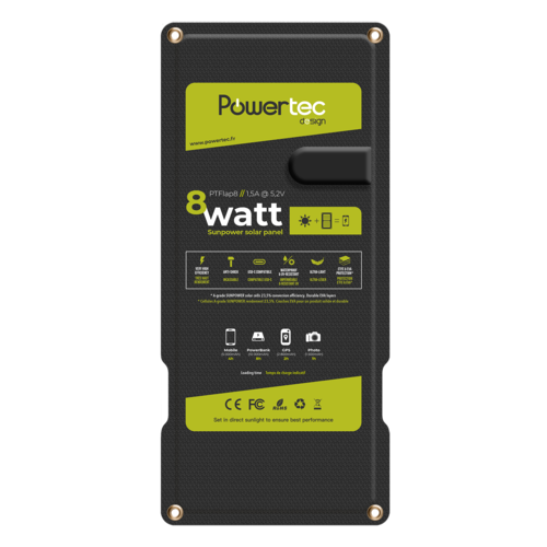 Powertec PT Flap 8 chargeur solaire portable 8W Sunpower