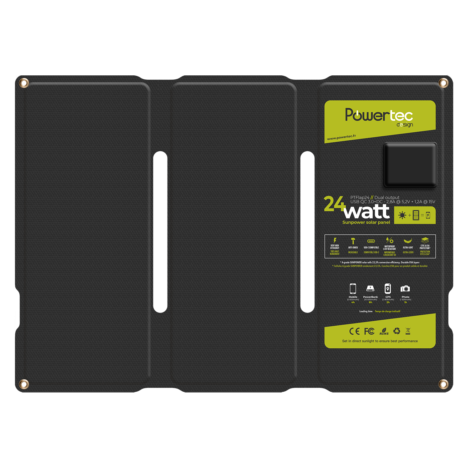 Powertec Kit solaire portable 24W + batterie externe 65Wh USB-C 65W