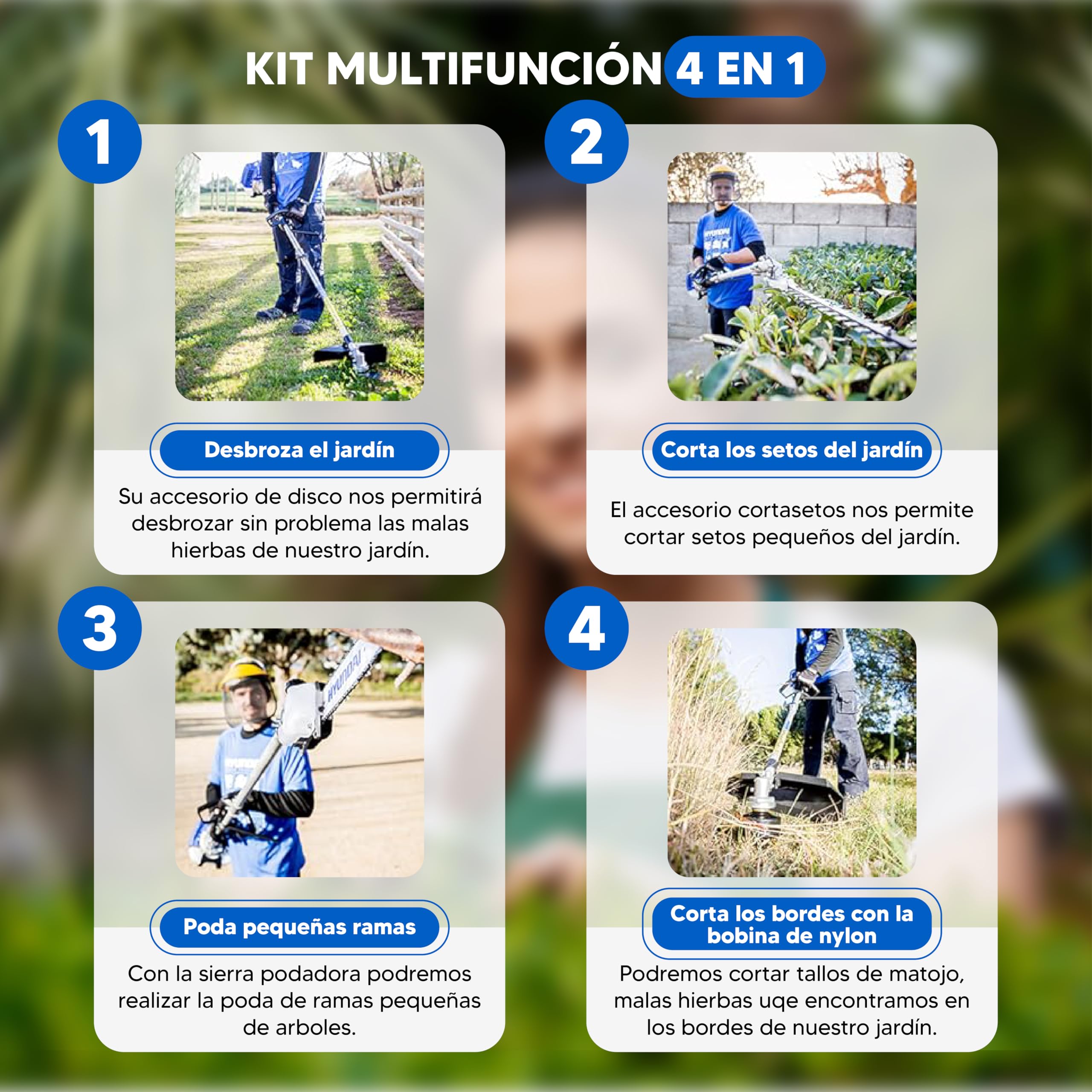 Hyundai Garden Tools HY-HYMT43 débroussailleuse thermique 4 en 1 43 cc