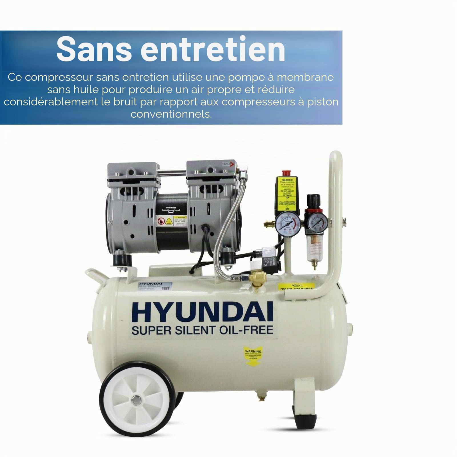 Hyundai HY7524 compresseur d’air 24 L 750 W sans huile