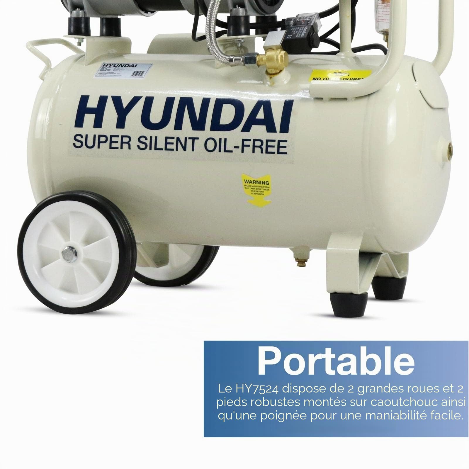 Hyundai HY7524 compresseur d’air 24 L 750 W sans huile