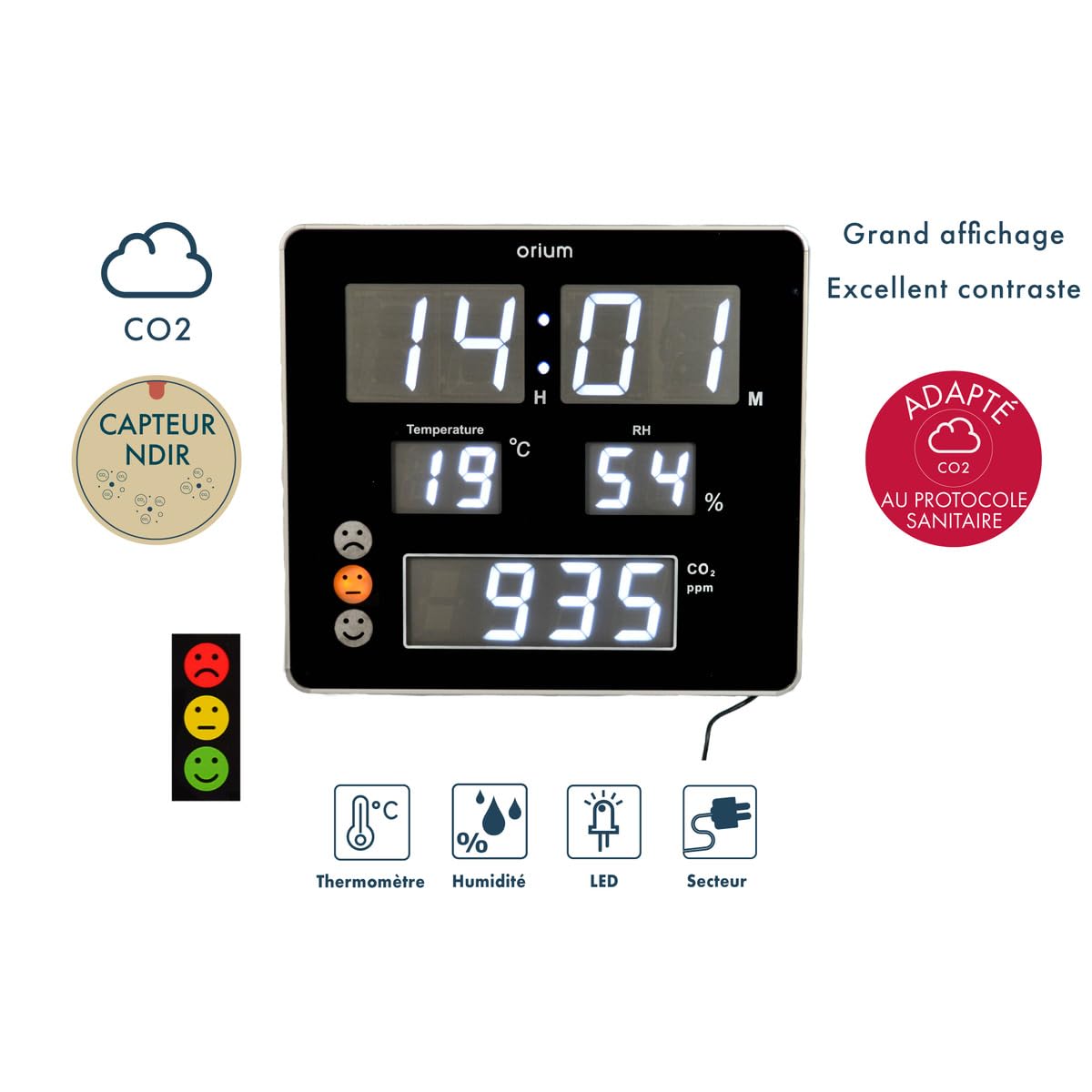 Orium Quaelis 18 horloge capteur CO2 NDIR secteur