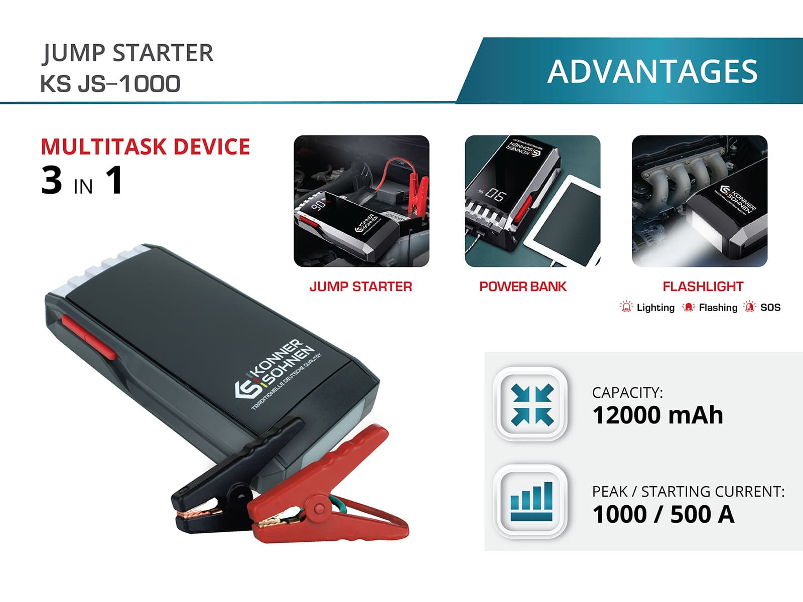 Könner & Söhnen KS JS-1000 booster batterie 1000A 12000 mAh