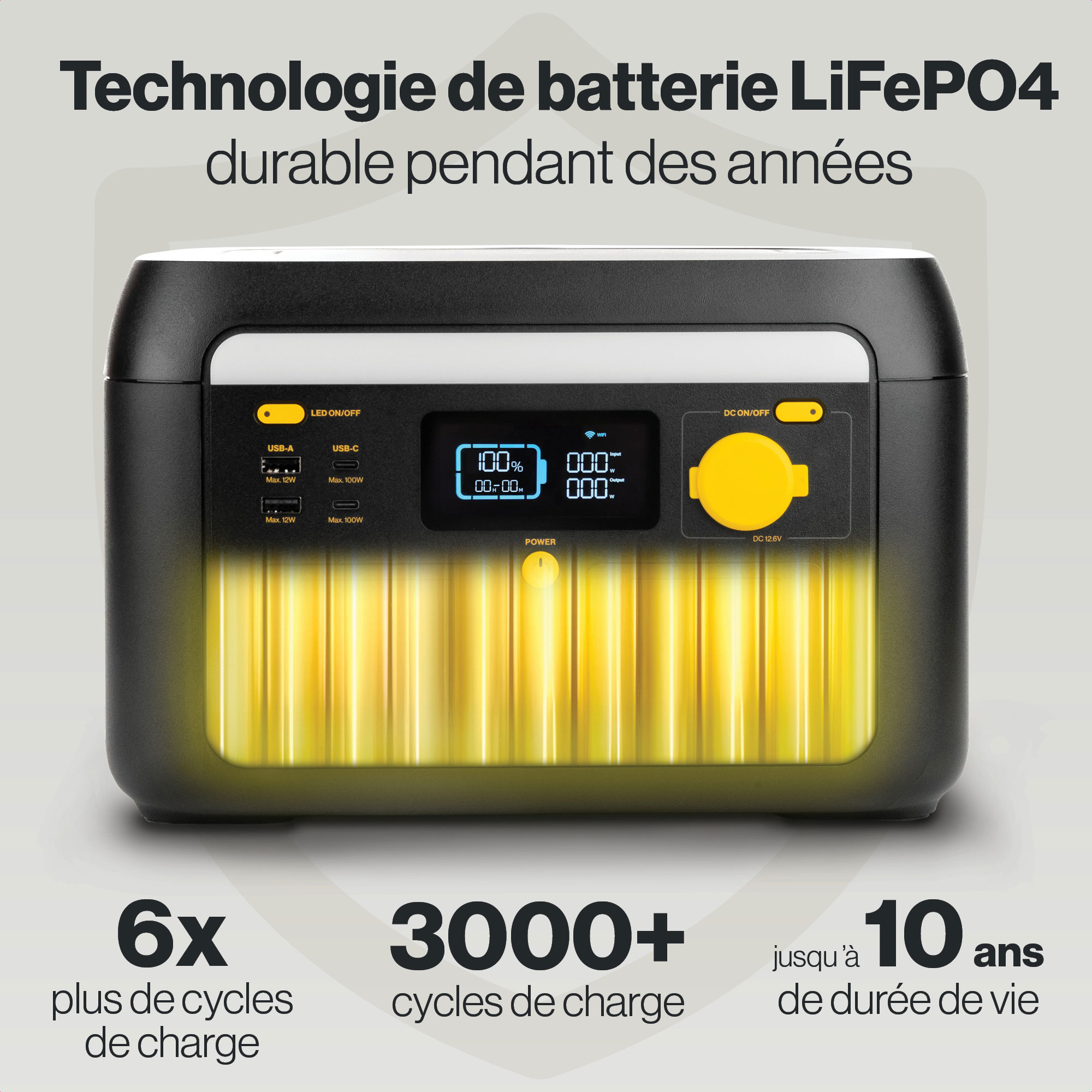 POWERTEC S1000V2 Station d'énergie portable 1000W 614Wh