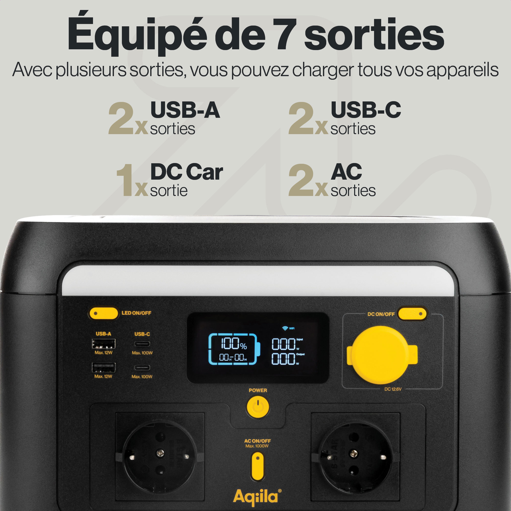 POWERTEC S1000V2 Station d'énergie portable 1000W 614Wh