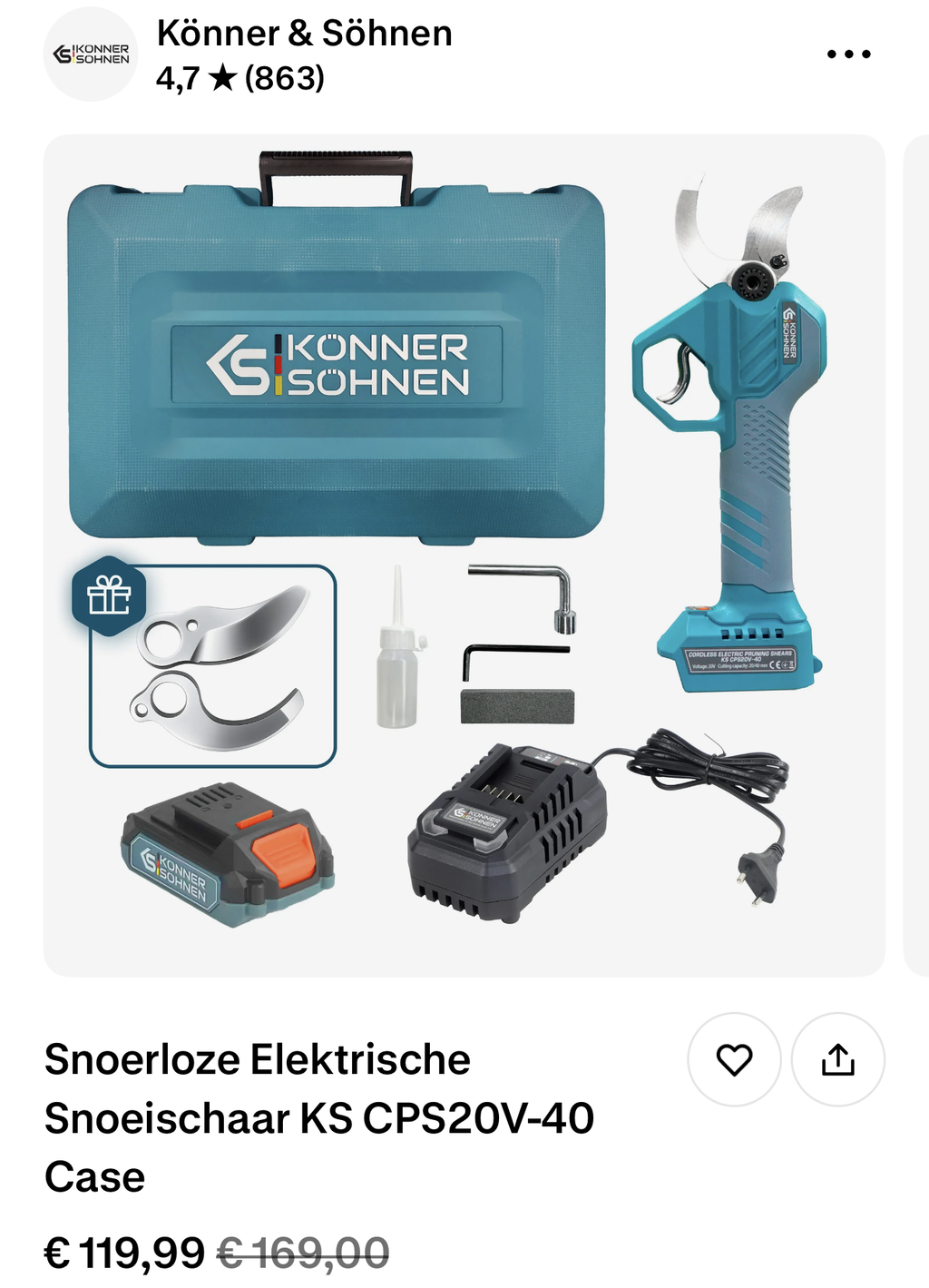 Könner & Söhnen K&S BASIC KS CPS20V-40 sécateur 20V coffret