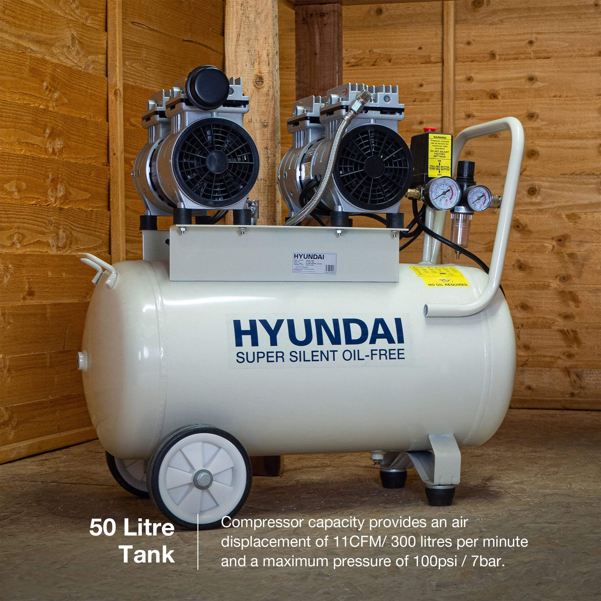 Hyundai Compresseur silent 50L 2HP 100PSI blanc