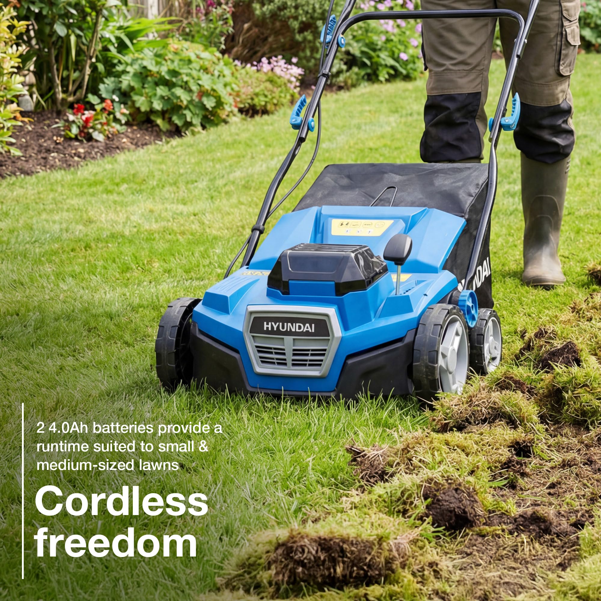 Hyundai Garden HY40CSC38 scarificateur 38cm 2x20V + 2x4Ah 45L