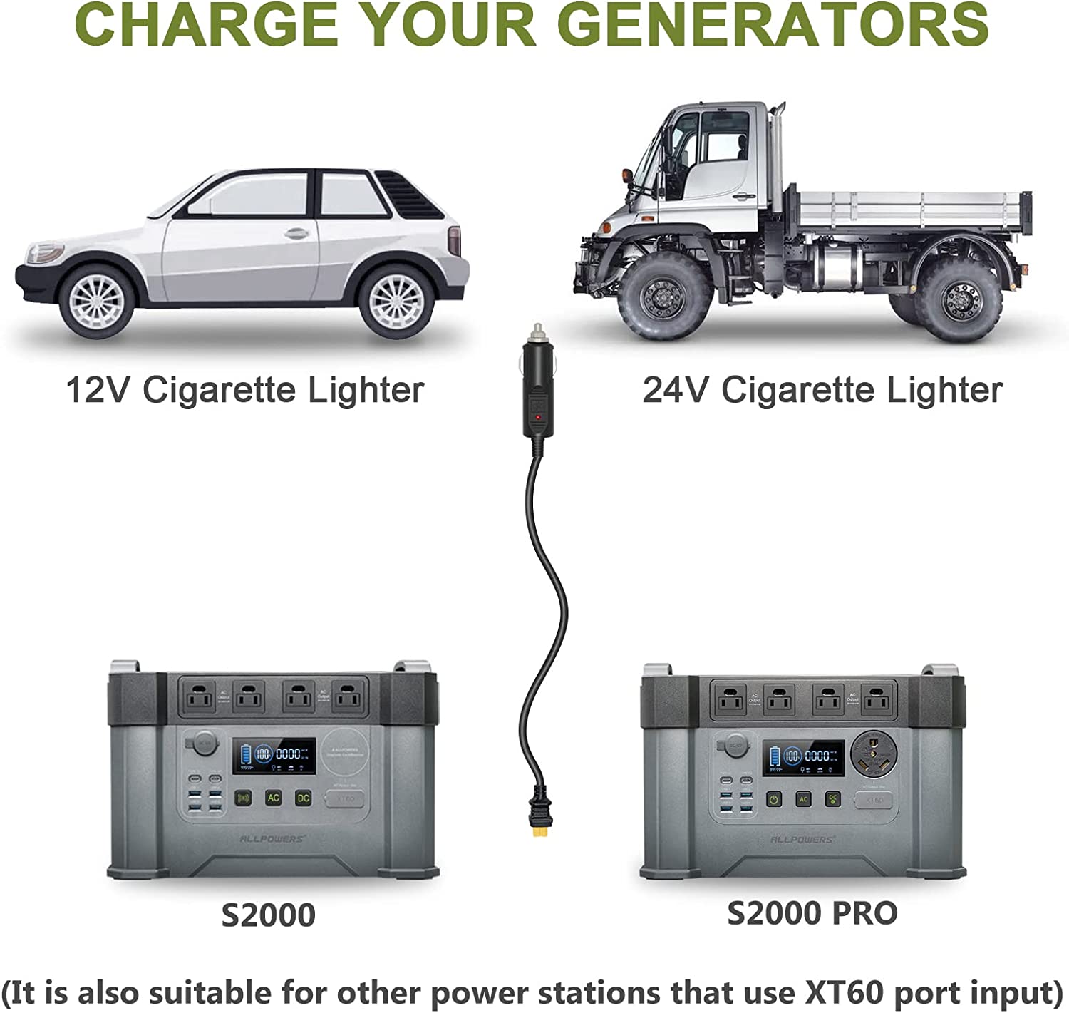 ALLPOWERS Câble Allume-Cigare vers XT60 1,5m 12V 24V