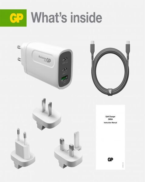 POWERTEC Chargeur USB-C 65W Triple GaN chargeur secteur 65W GaN