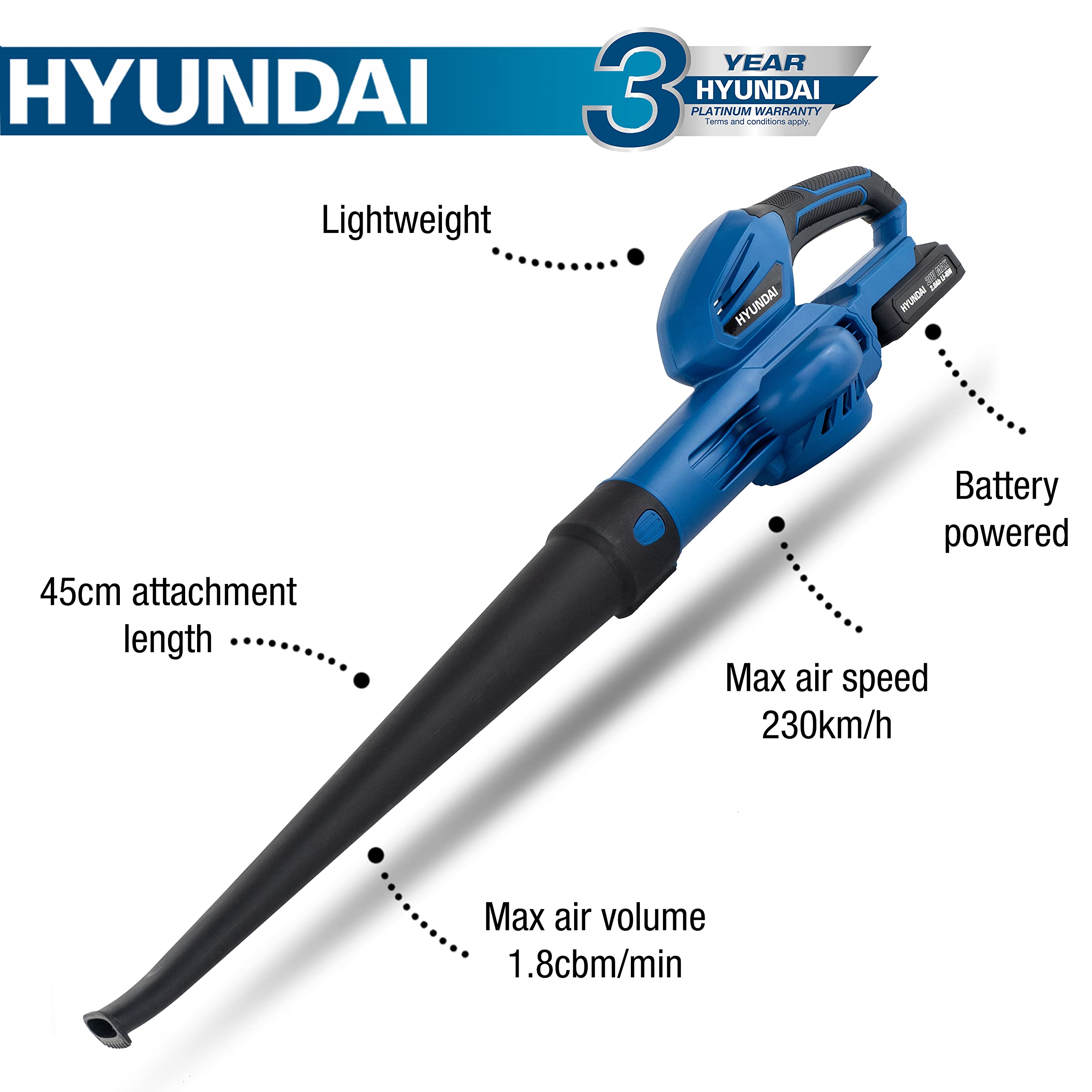 Hyundai 20V souffleur feuilles sans fil batterie incluse