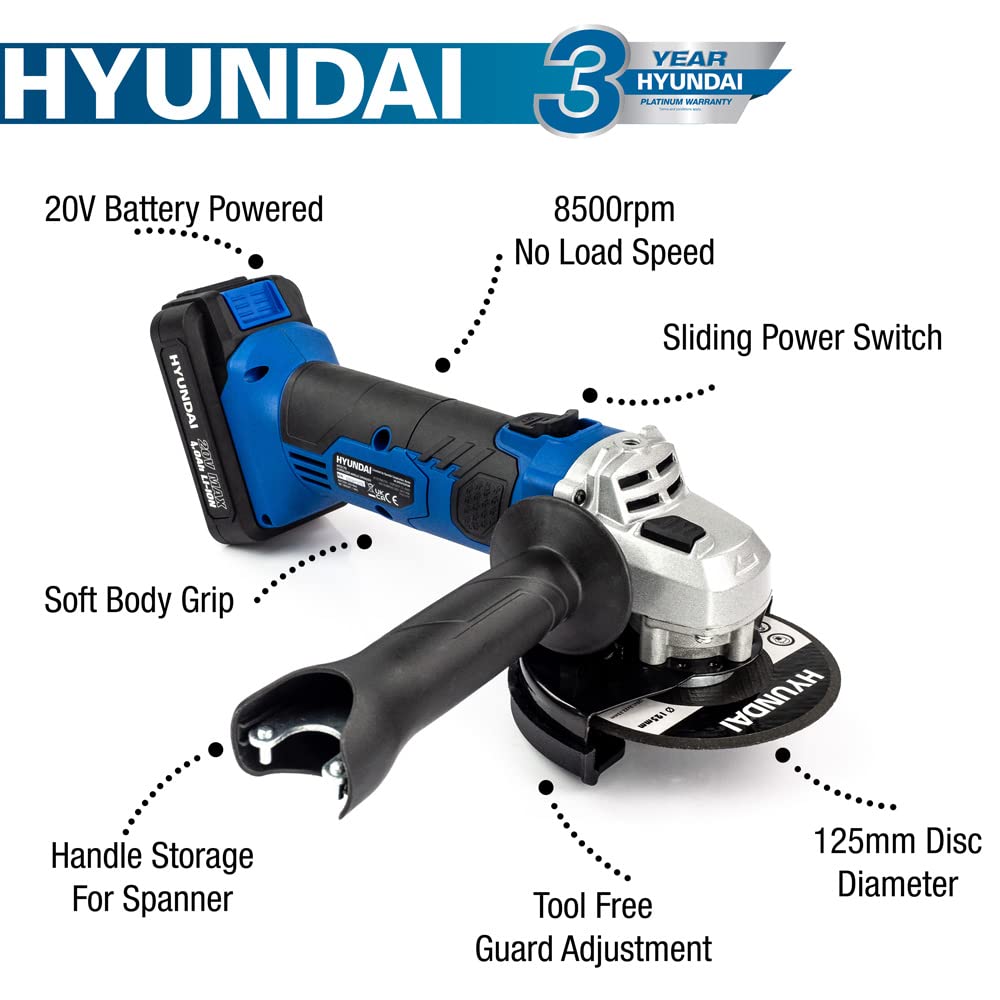 Hyundai HY2179 meuleuse d'angle sans fil 20V 125mm batterie 4Ah