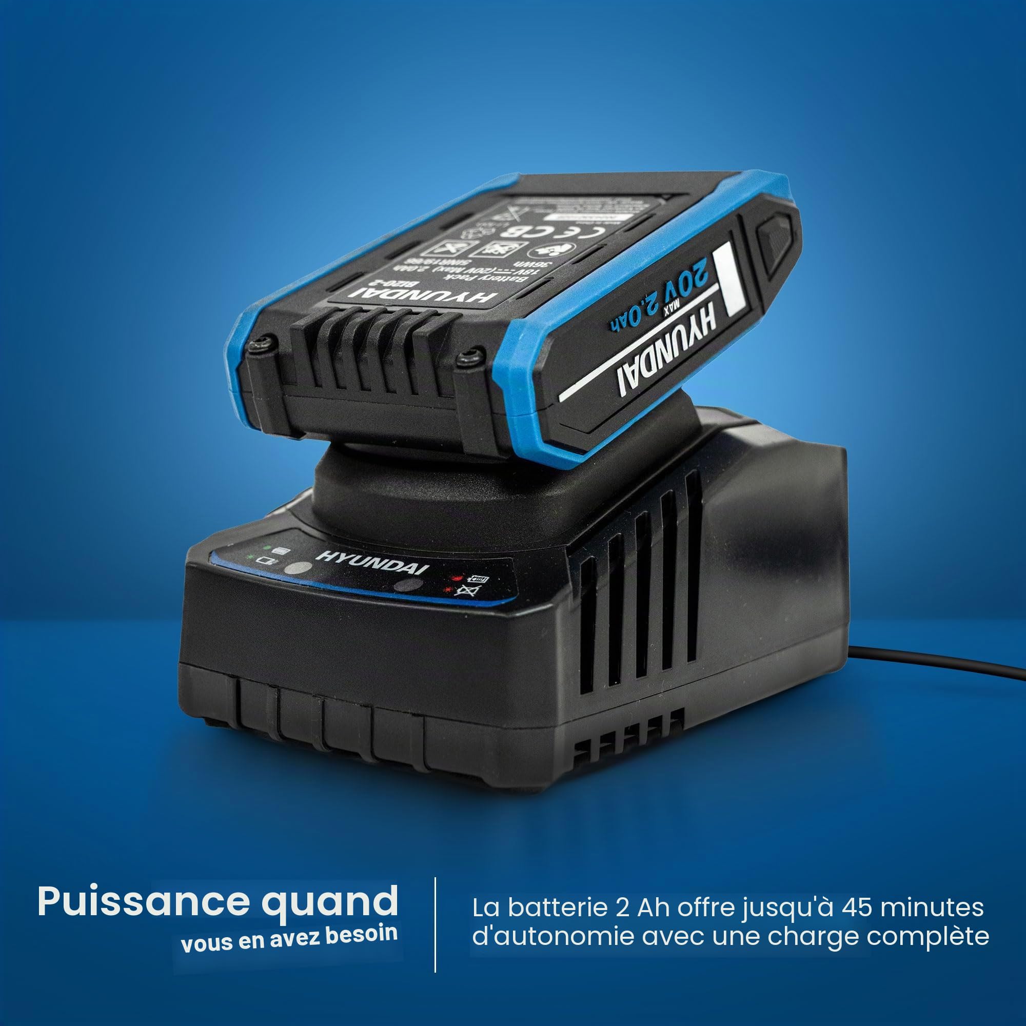 Hyundai Power Tools 20V 2Ah Kit batterie Li-ion + chargeur 2A Gen 2