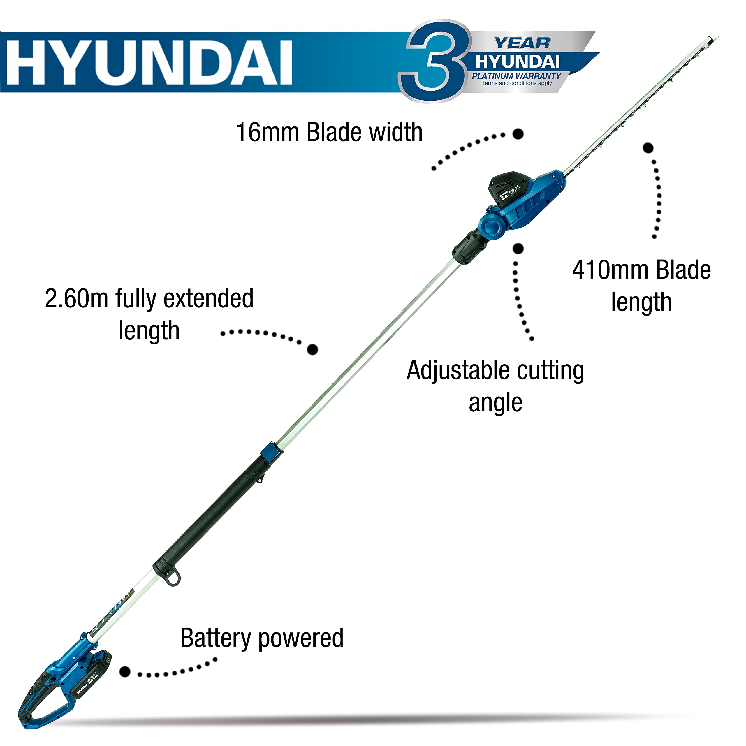 Hyundai Garden Tools taille-haie sans fil 20V longue portée