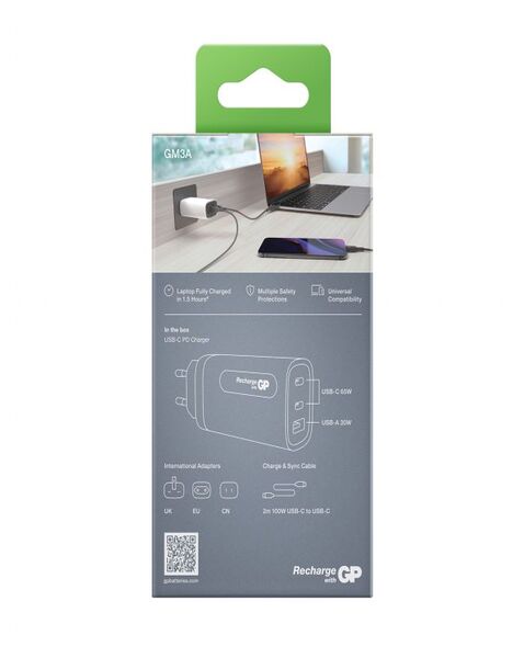 POWERTEC Chargeur USB-C 65W Triple GaN chargeur secteur 65W GaN