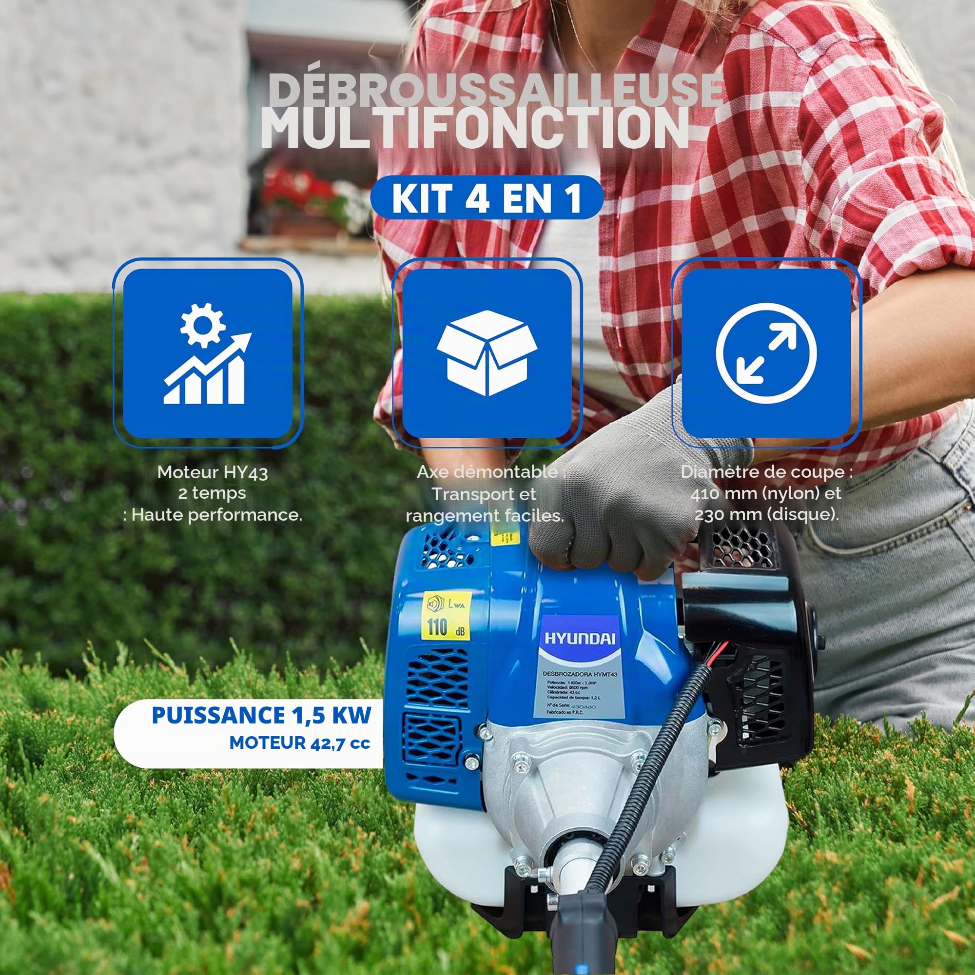 Hyundai Garden Tools HY-HYMT43 débroussailleuse thermique 4 en 1 43 cc