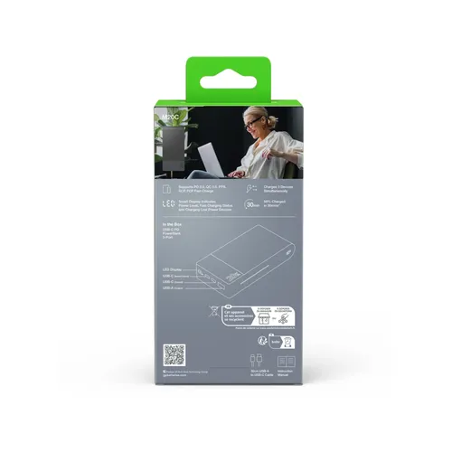 POWERTEC Batterie externe 20000mAh USB-C PD 22,5W
