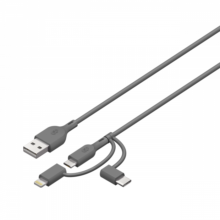 POWERTEC câble USB-A 3 en 1 USB-C Lightning 18W