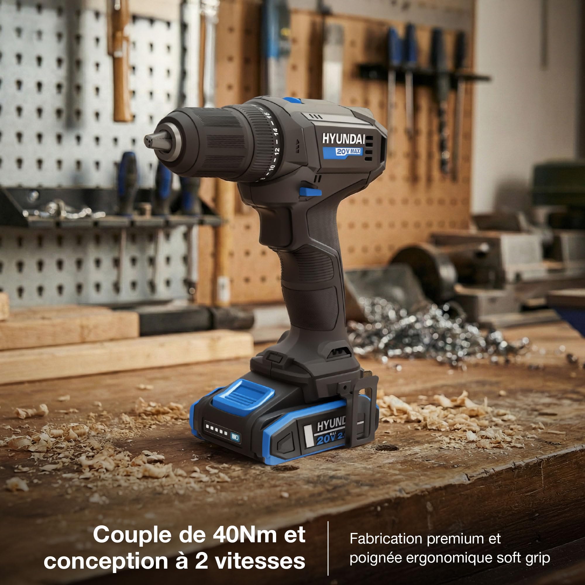 Hyundai perceuse visseuse 20V 40Nm batterie 2Ah incluse