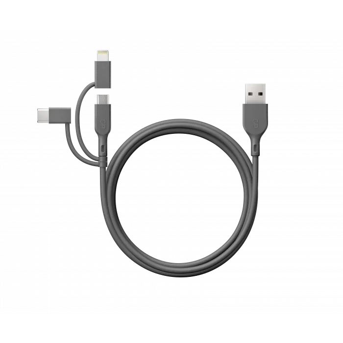 POWERTEC câble USB-A 3 en 1 USB-C Lightning 18W