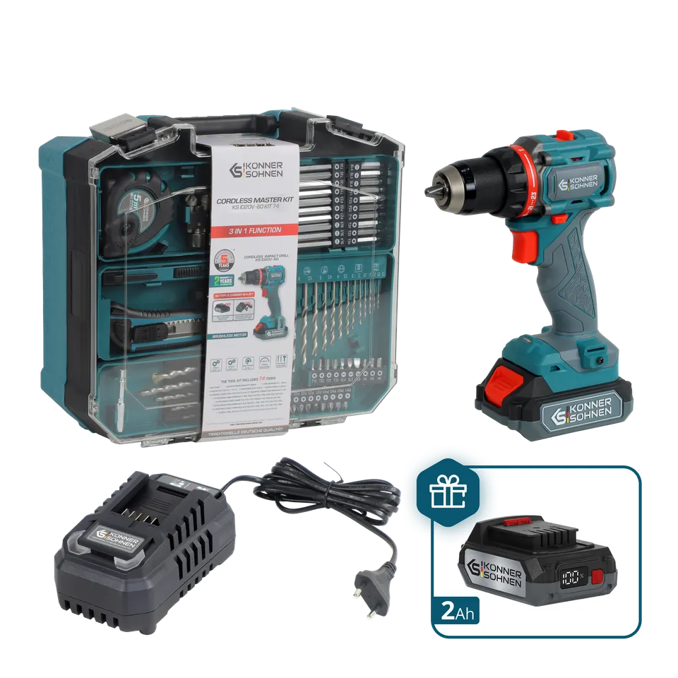 Könner & Söhnen K&S BASIC KS ID20V-60 Perceuse sans fil 20V 60Nm Kit 74