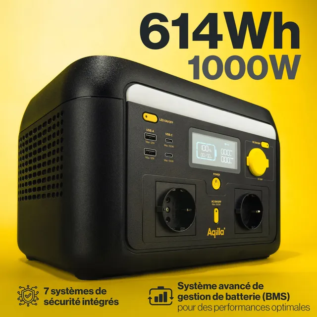 POWERTEC S1000V2 Station d'énergie portable 1000W 614Wh