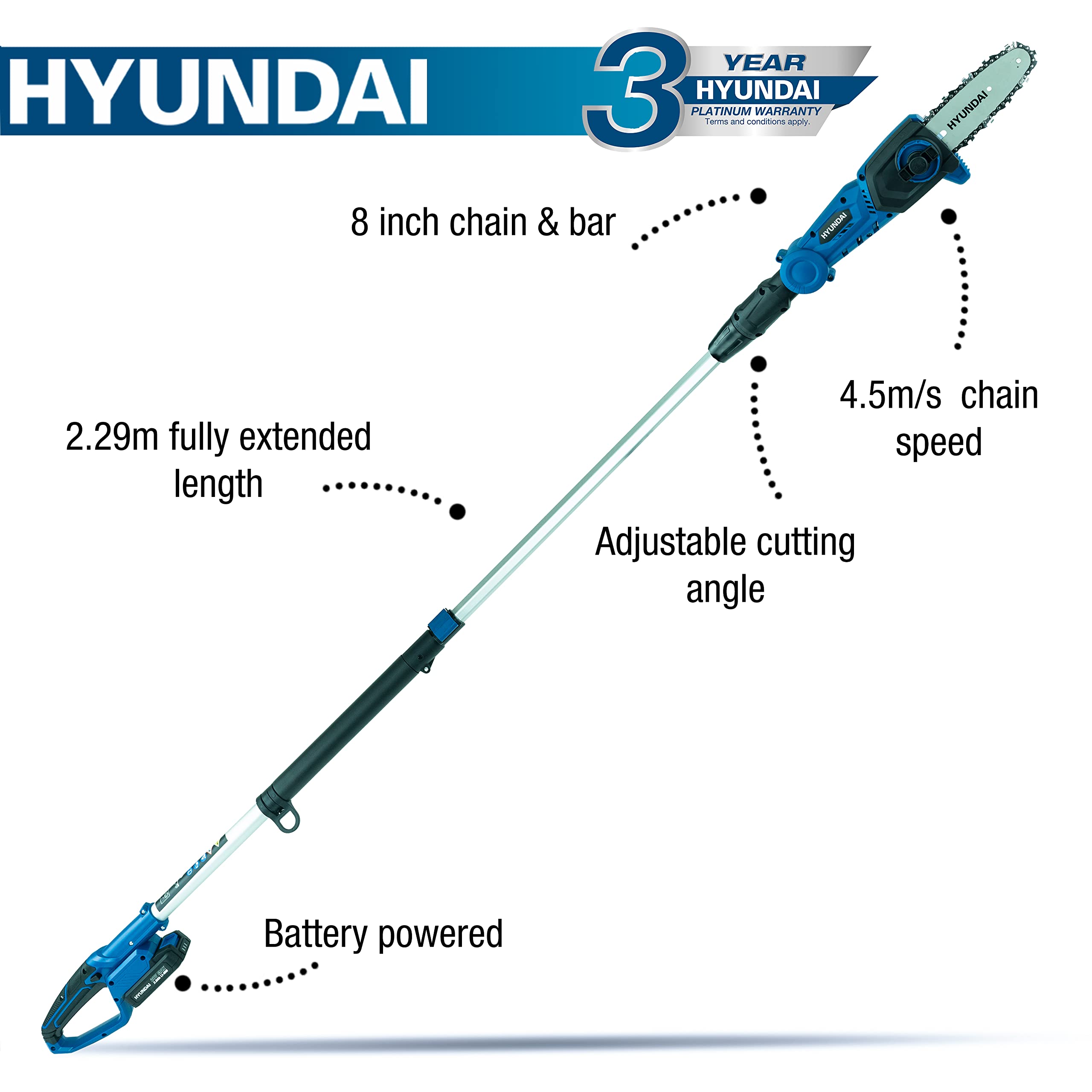 Hyundai Garden Tools HY2192 scie perche 20V 20 cm 2,3 m