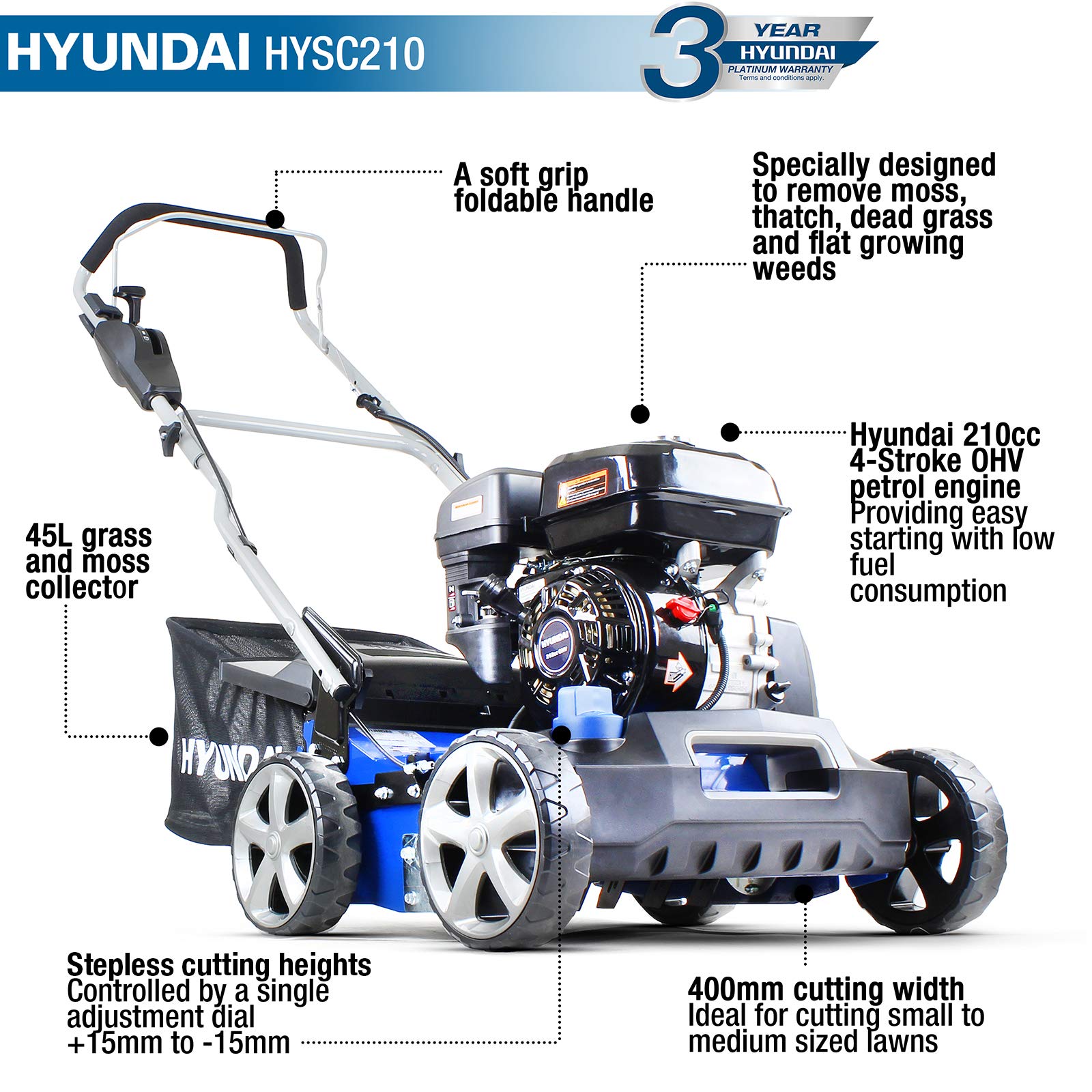 Hyundai HYSC210 scarificateur essence 212 cc 400 mm
