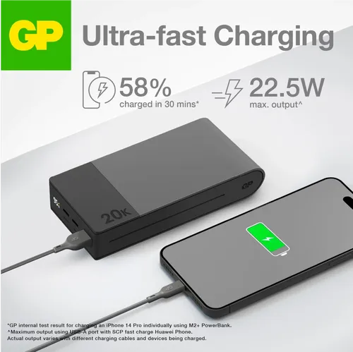 POWERTEC Batterie externe 20000mAh USB-C PD 22,5W