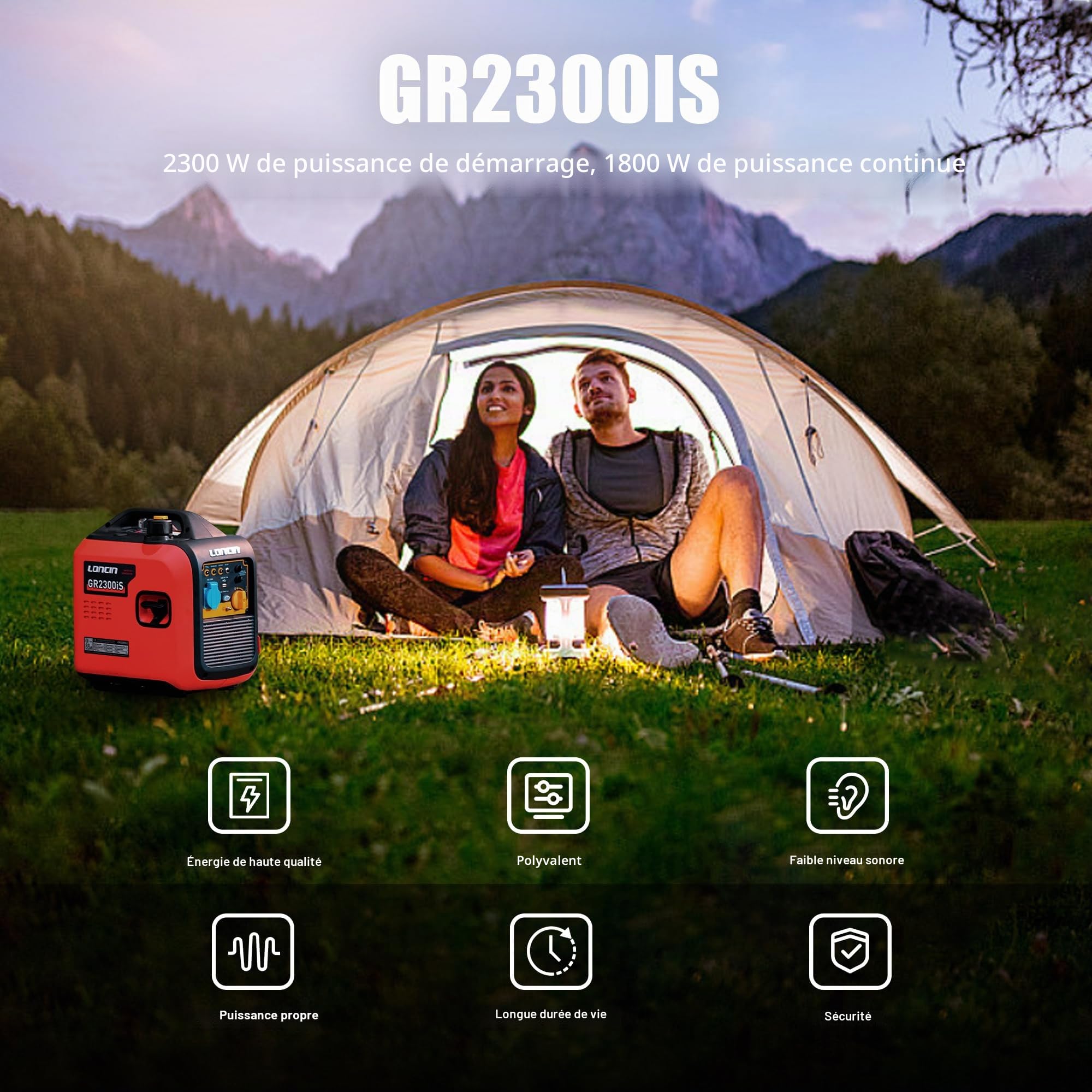 Loncin GR2300iS groupe électrogène inverter 2300W USB rouge