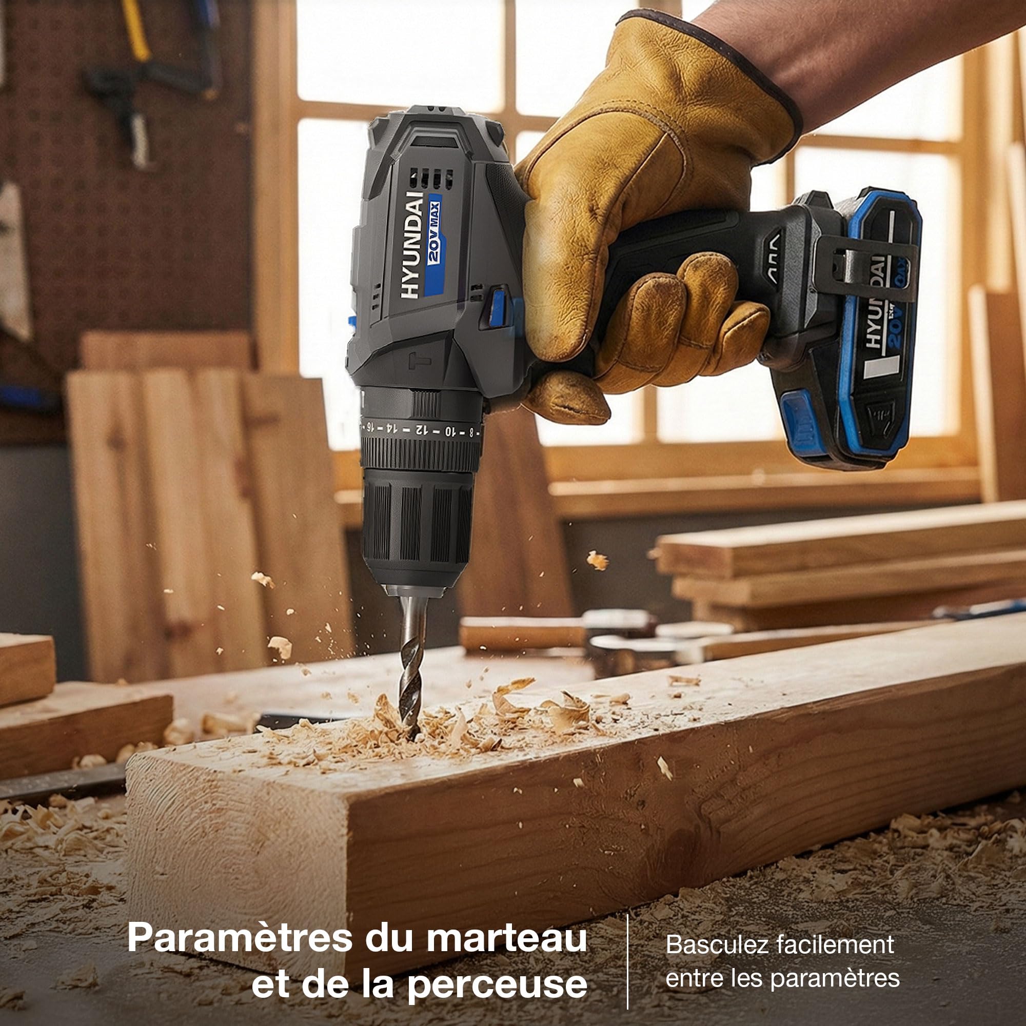 Hyundai Power Tools Perceuse visseuse percussion 20V 50Nm + kit 75